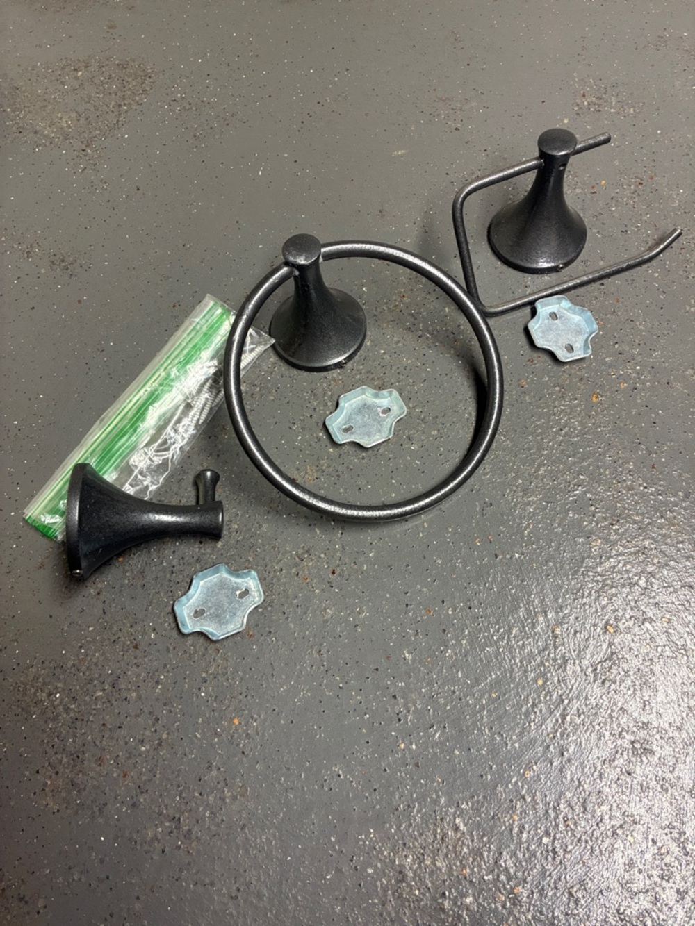 Black Bath Accessory Set - Towel Ring, Hook & Toilet Paper Holder